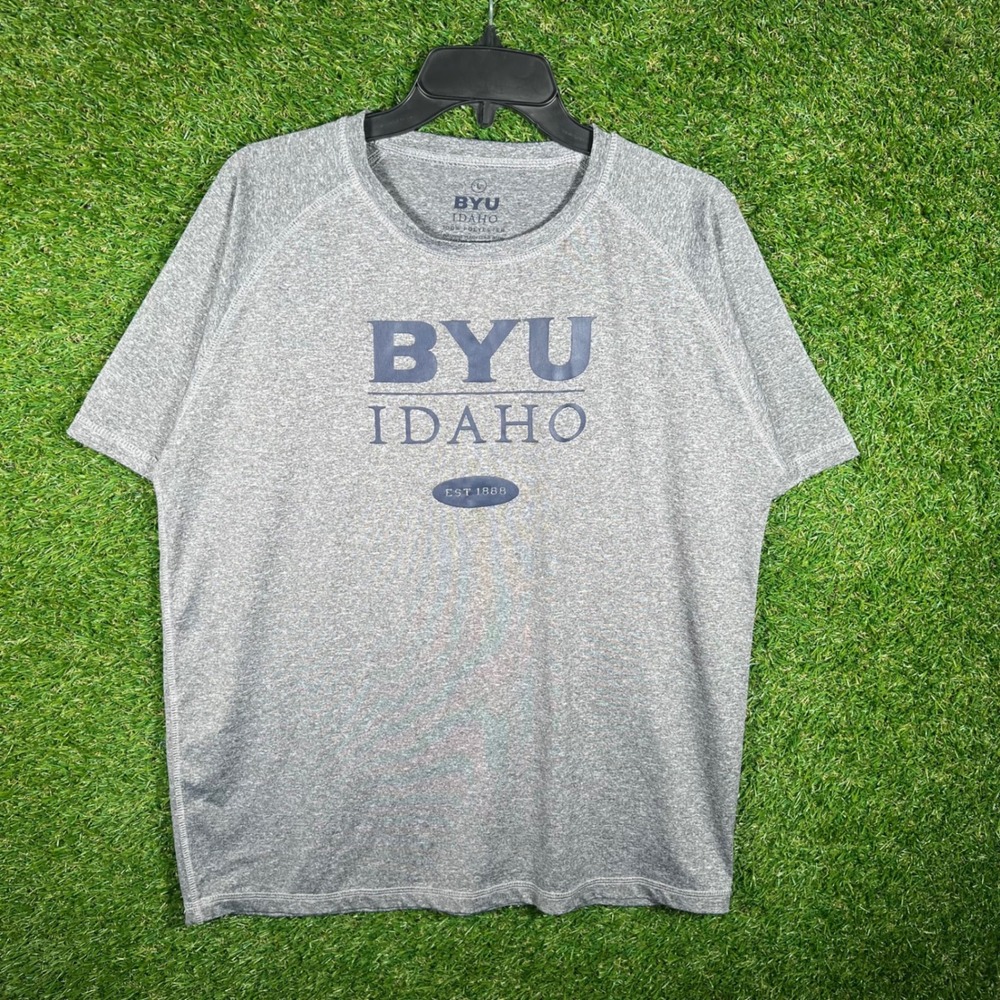 BYU Idaho Mens Large Heather Grey Performance Raglan T-Shirt‎ Athletic